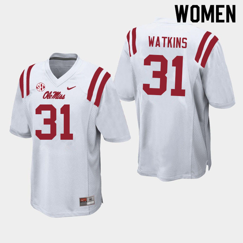 Women #31 Austin Watkins Ole Miss Rebels College Football Jerseys Sale-White - Click Image to Close